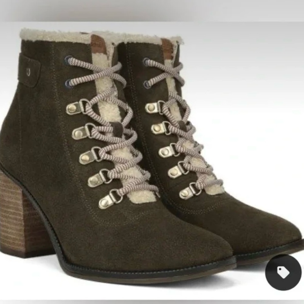 Women's Olive Green Suede Ankle Boots with Shearling Lining